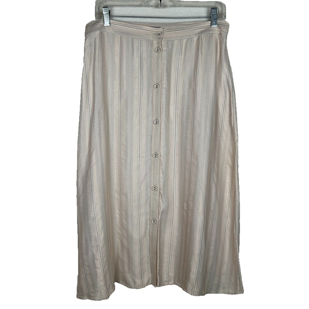 H&M Womens Sz 10 skirt cream drapey satin button front skirt Office Event Basic